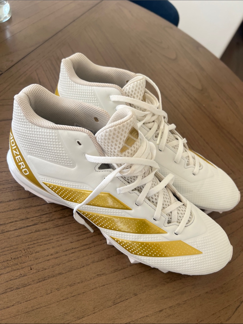 Adidas White and Gold Adizero Men Athletic Cleats
